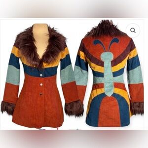 Dolls Kill Current Mood Break Free multicolored faux-fur butterfly corduroy coat